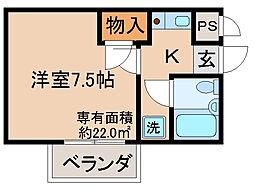 御陵シャトー朝日 1Kの間取図画像