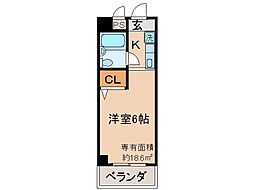 エクラ山科 1Kの間取図画像