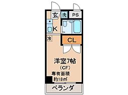 ヴェルジェ 1Kの間取図画像
