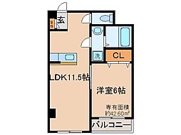 墨染コーポ 1LDKの間取図画像