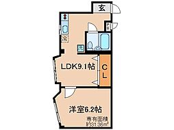 サン・ローラン新十条 1LDKの間取図画像