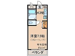 シェルマンション 1Kの間取図画像
