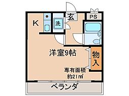 アビタシオン槇島 1Kの間取図画像