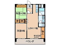 UR都市機構桃山南団地1棟 2LDKの間取図画像