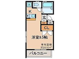 M'SCOURT椥辻2番館 ワンルームの間取図画像