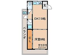 京都地下鉄東西線 六地蔵駅 徒歩10分の賃貸マンション 3階1DKの間取り