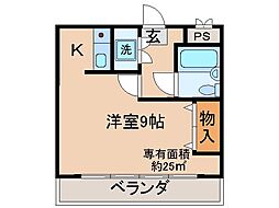 アビタシオン槇島 1Kの間取図画像