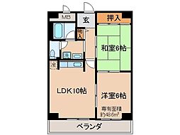 JR東海道・山陽本線 山科駅 徒歩3分の賃貸マンション 2階2LDKの間取り