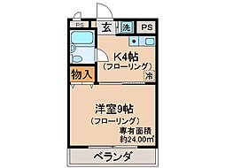 近鉄京都線 大久保駅 徒歩4分の賃貸マンション 2階1Kの間取り