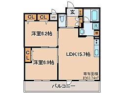 京都地下鉄東西線 椥辻駅 徒歩6分の賃貸マンション 5階2LDKの間取り