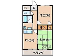 近鉄京都線 富野荘駅 徒歩3分の賃貸マンション 7階2DKの間取り
