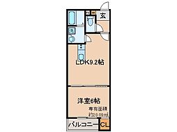 プラムコート椥辻 1LDKの間取図画像