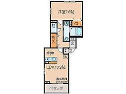 JR奈良線 長池駅 徒歩5分の賃貸アパート 1階1LDKの間取り