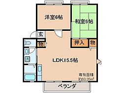 ウインディア広野A棟 2LDKの間取図画像