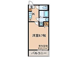 京都地下鉄東西線 山科駅 徒歩9分の賃貸マンション 1階1Kの間取り