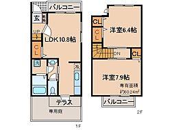 JR奈良線 長池駅 徒歩4分の賃貸アパート 1階2LDKの間取り