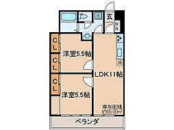 京都地下鉄東西線 椥辻駅 徒歩20分の賃貸マンション 1階2LDKの間取り