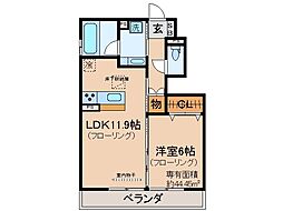 エーデルハイム南端 1LDKの間取図画像