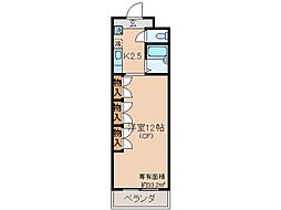 近鉄京都線 大久保駅 徒歩9分の賃貸マンション 3階1Kの間取り