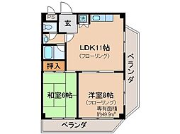 京阪本線 中書島駅 バス10分 国道大手筋下車 徒歩3分の賃貸マンション 5階2LDKの間取り