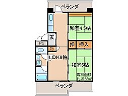 UR都市機構醍醐石田団地10棟 2LDKの間取図画像