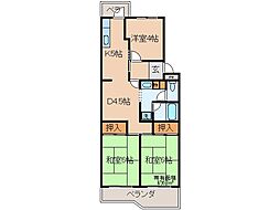 UR都市機構伏見納所団地5号棟 3DKの間取図画像