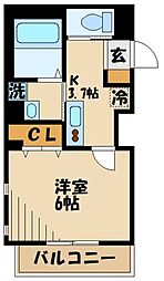 ヴィレッジシノ 3階1Kの間取り