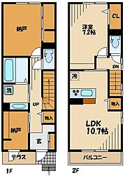 京王線 府中駅 徒歩24分の賃貸テラスハウス 2階2SLDKの間取り