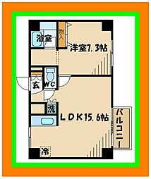 京王線 中河原駅 徒歩3分の賃貸マンション 2階1LDKの間取り