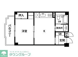 京王線 府中駅 徒歩14分の賃貸マンション 1階1DKの間取り