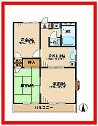京王線 武蔵野台駅 徒歩10分の賃貸アパート 2階3Kの間取り