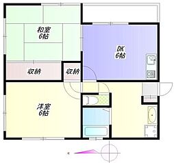 京王線 東府中駅 徒歩7分の賃貸マンション 2階2DKの間取り