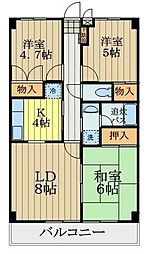JR中央線 武蔵境駅 徒歩15分の賃貸マンション 1階3LDKの間取り