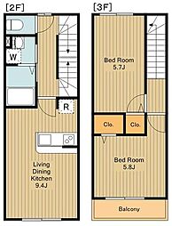 JR中央線 三鷹駅 徒歩9分の賃貸アパート 2階2LDKの間取り