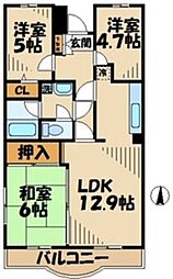 JR南武線 稲田堤駅 徒歩10分の賃貸マンション 2階3LDKの間取り