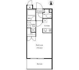 JR中央線 武蔵境駅 徒歩8分の賃貸マンション 1階ワンルームの間取り