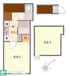 京王線 飛田給駅 徒歩6分の賃貸アパート 2階1Kの間取り