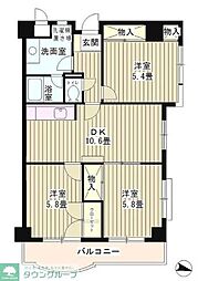 カーサエッチェルサ世田谷 3LDKの間取図画像
