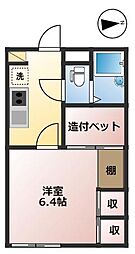 カーサヤマシタ 1Kの間取図画像