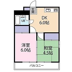 常盤第一マンション 2DKの間取図画像