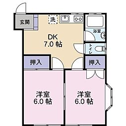 エスポワール常盤 2DKの間取図画像