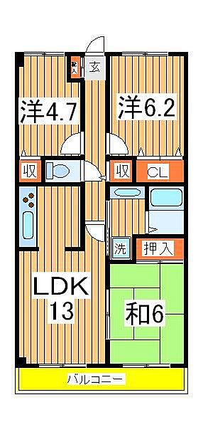 木崎台マンション 206｜千葉県柏市柏(賃貸マンション3LDK・2階・67.60㎡)の写真 その2