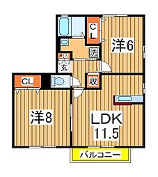 ウィンドワードB 2LDKの間取図画像