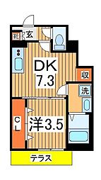 AJ南柏First 1DKの間取図画像