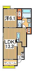 コンフォートB 1LDKの間取図画像