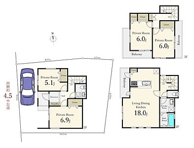 間取り：4LDK、土地面積97.84m2、建物面積105.58m2　、3面バルコニー、豊富な収納、カースペース付　―ご見学・詳細についてはお気軽に城北不動産までお問い合わせください―