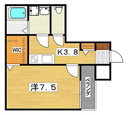 レガリア牧野 1Kの間取図画像