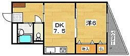 有馬パレス招提 1DKの間取図画像