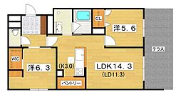 シャーメゾン ブルーム 楠葉 2LDKの間取図画像
