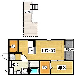 ソレイユ 2階1LDKの間取り